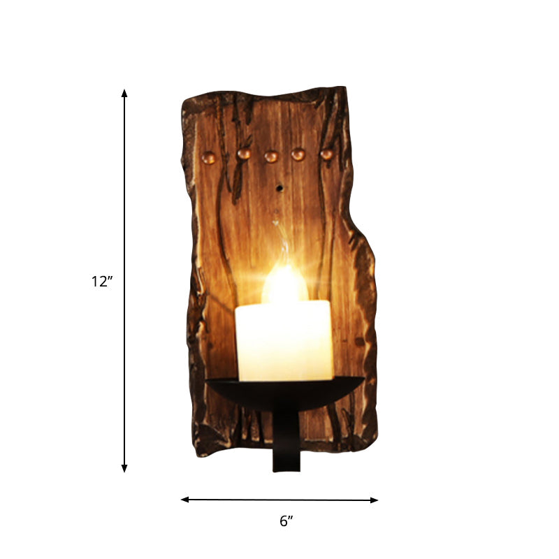 BowLift | Oval/Fish-shaped Wooden Wall Sconce Light Rustic 1 Head Kitchen Wall-mounted Lamp with Candle/Lantern in Brown