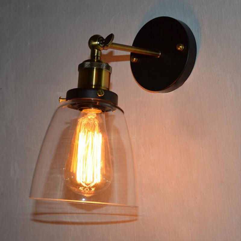 BowLift | Warehouse Cloche Rotatable Wall Lamp 1 Head Transparent Glass Wall Light Sconces in Black and Brass/Black