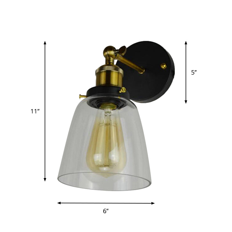 BowLift | Warehouse Cloche Rotatable Wall Lamp 1 Head Transparent Glass Wall Light Sconces in Black and Brass/Black