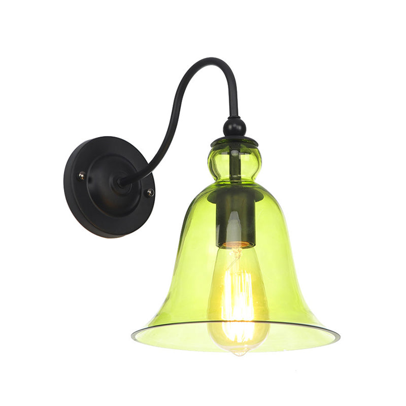BowLift | Green/Clear/Amber Glass Carillon Wall Lamp Loft 1 Bulb Living Room Gooseneck Wall Mounted Lamp in Black