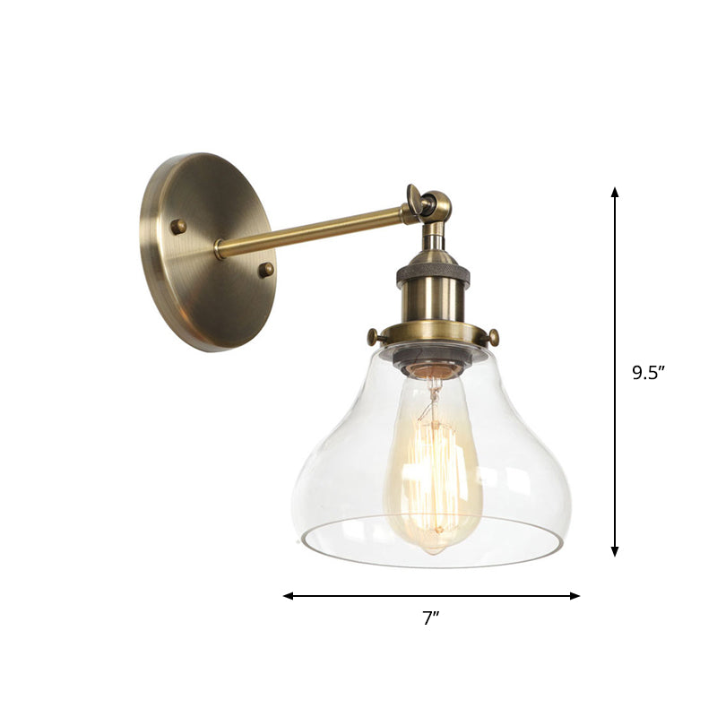 BowLift | Brass Cone/Bell Swing Shade Wall Lamp Industrial Clear Glass Single Dining Room Wall Mount Light