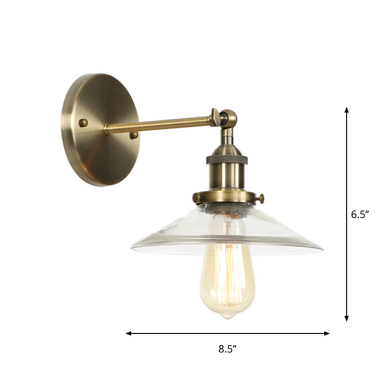 BowLift | Brass Cone/Bell Swing Shade Wall Lamp Industrial Clear Glass Single Dining Room Wall Mount Light