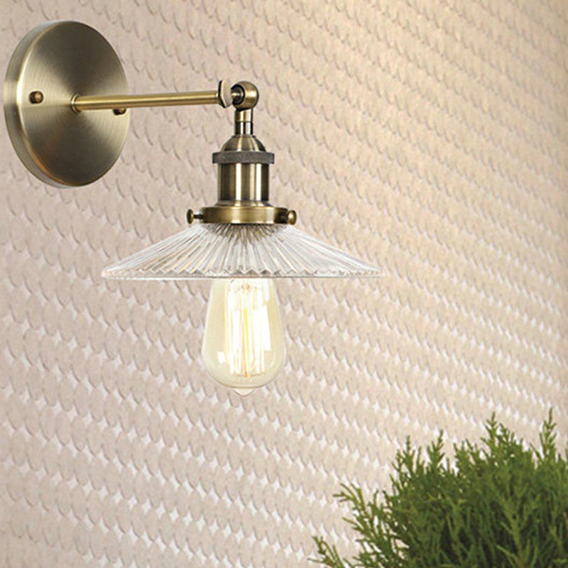 BowLift | Brass Cone/Bell Swing Shade Wall Lamp Industrial Clear Glass Single Dining Room Wall Mount Light