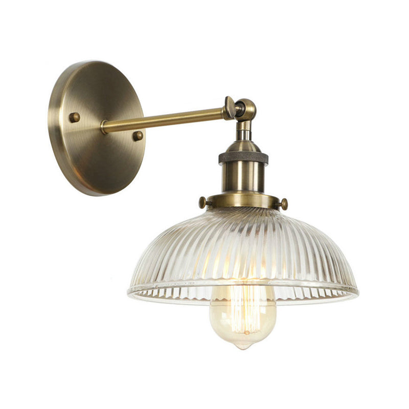 BowLift | Brass Cone/Bell Swing Shade Wall Lamp Industrial Clear Glass Single Dining Room Wall Mount Light