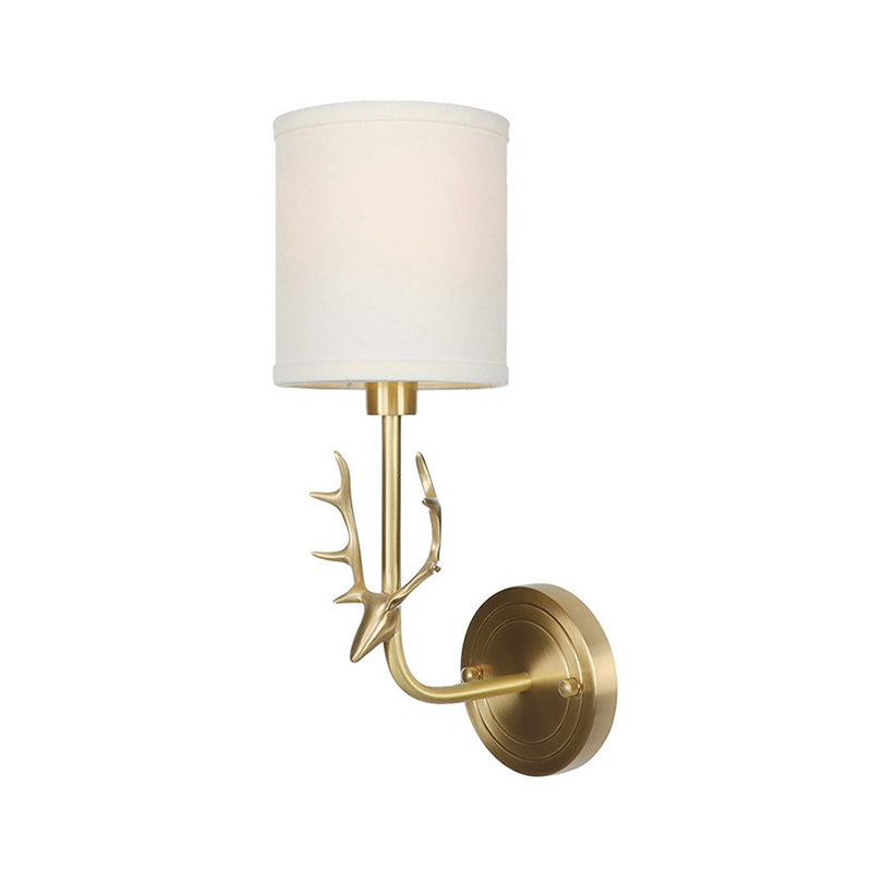 BowLift | Brass 1-Light Wall Lamp Fixture Antique Frosted White Glass Tulip Shade/Cylinder Wall Mount Light with Arm