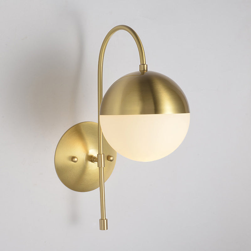 BowLift | Brass 1-Light Wall Lamp Fixture Antique Frosted White Glass Tulip Shade/Cylinder Wall Mount Light with Arm