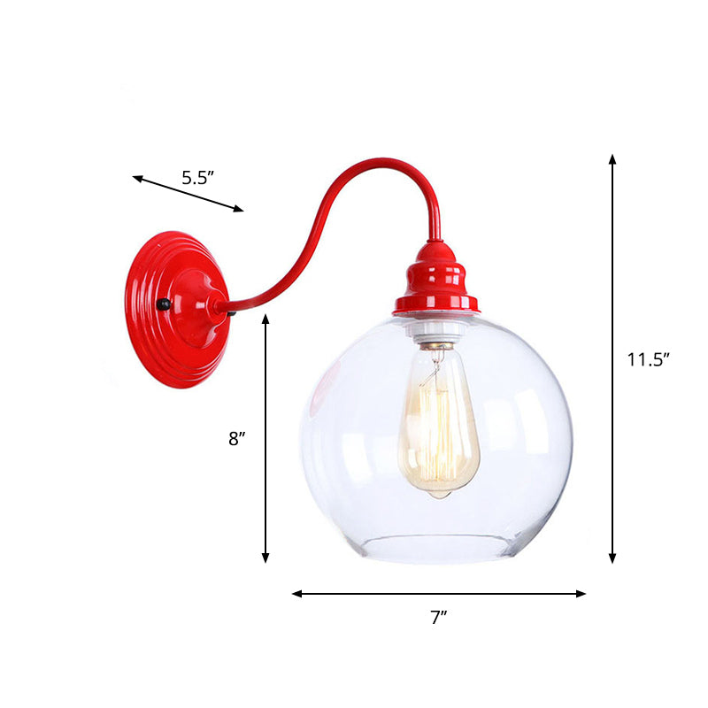 BowLift | Iron Red Wall Lighting Kit Gooseneck 1 Bulb Loft Style Wall Lighting with Cone/Sphere/Bell Clear Glass Shade