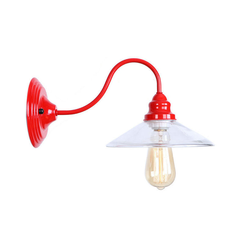 BowLift | Iron Red Wall Lighting Kit Gooseneck 1 Bulb Loft Style Wall Lighting with Cone/Sphere/Bell Clear Glass Shade