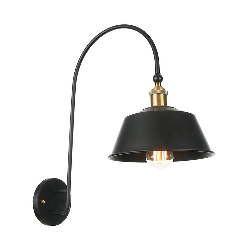 BowLift | Iron Barn/Bowl/Wave Cut Wall Light Kit Vintage 1 Bulb Nightstand Reading Wall Lamp with Curved Arm in Black