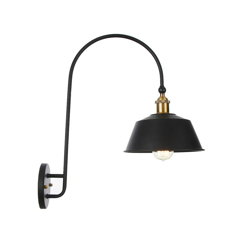 BowLift | Iron Barn/Bowl/Wave Cut Wall Light Kit Vintage 1 Bulb Nightstand Reading Wall Lamp with Curved Arm in Black