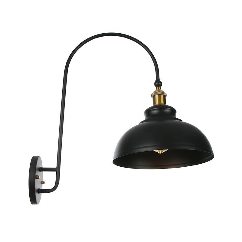 BowLift | Iron Barn/Bowl/Wave Cut Wall Light Kit Vintage 1 Bulb Nightstand Reading Wall Lamp with Curved Arm in Black