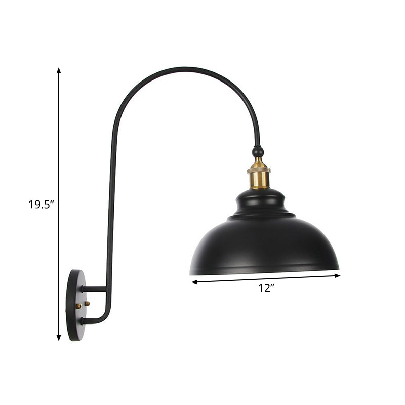 BowLift | Iron Barn/Bowl/Wave Cut Wall Light Kit Vintage 1 Bulb Nightstand Reading Wall Lamp with Curved Arm in Black