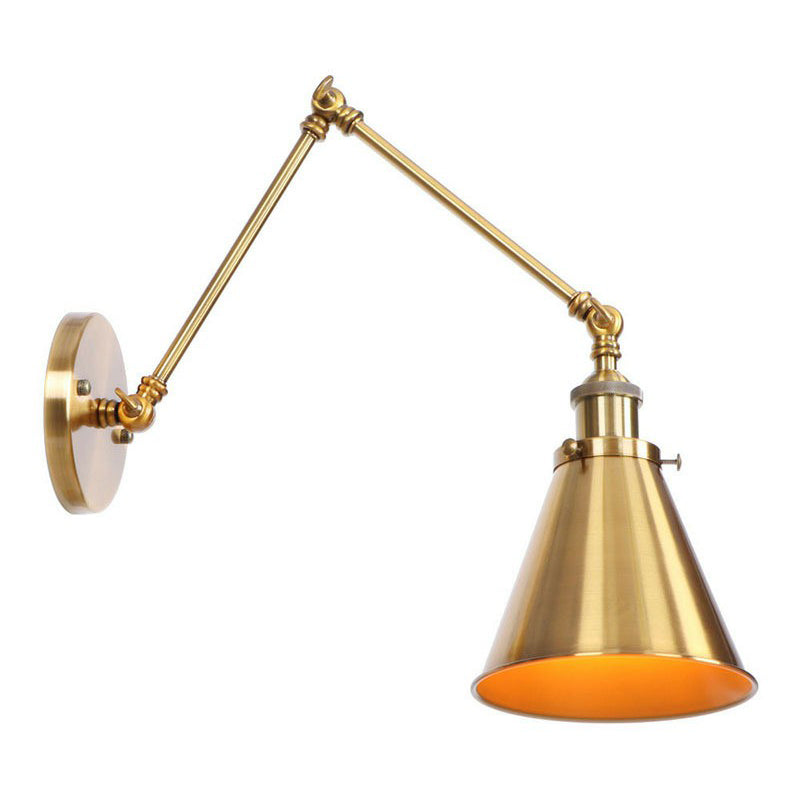 BowLift | Iron Brass Wall Lighting Scalloped/Horn/Cone Single 6"/8" Width Antique Wall Lamp with Swing Arm