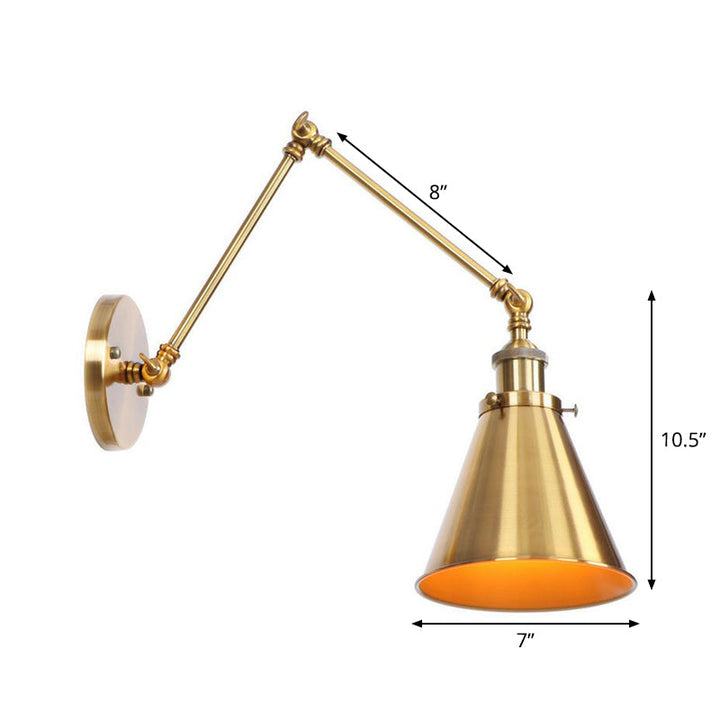 BowLift | Iron Brass Wall Lighting Scalloped/Horn/Cone Single 6"/8" Width Antique Wall Lamp with Swing Arm