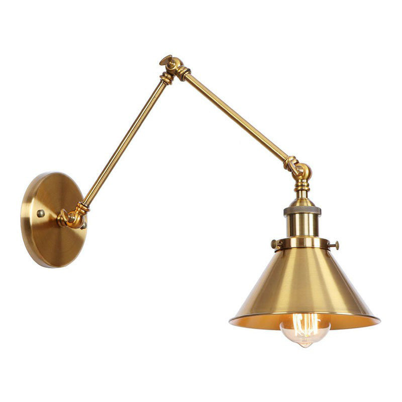 BowLift | Iron Brass Wall Lighting Scalloped/Horn/Cone Single 6"/8" Width Antique Wall Lamp with Swing Arm