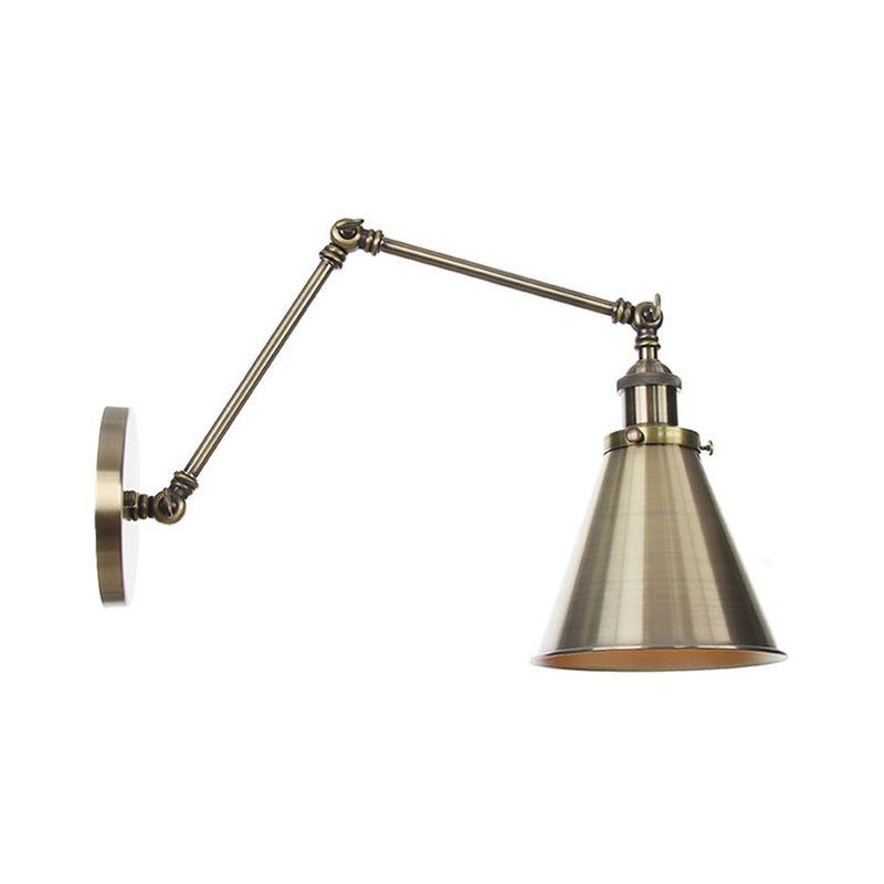 BowLift | 6"/8" L 2-joint swivel arm iron wall light industrial 1 bulb studio work wall lamp with cone shade in bronze/copper