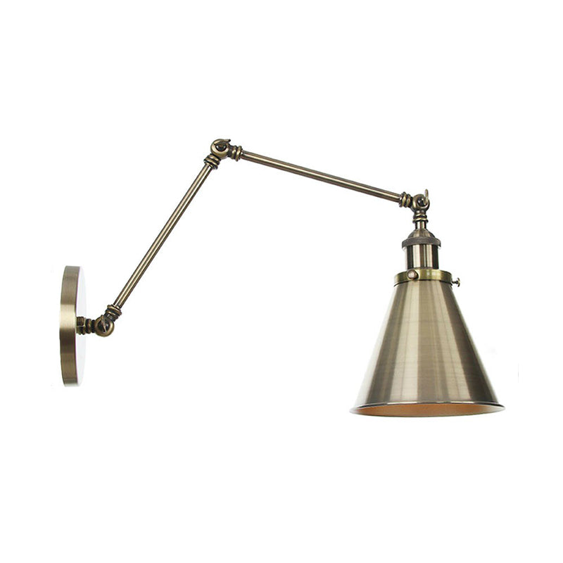 BowLift | 6"/8" L 2-joint swivel arm iron wall light industrial 1 bulb studio work wall lamp with cone shade in bronze/copper