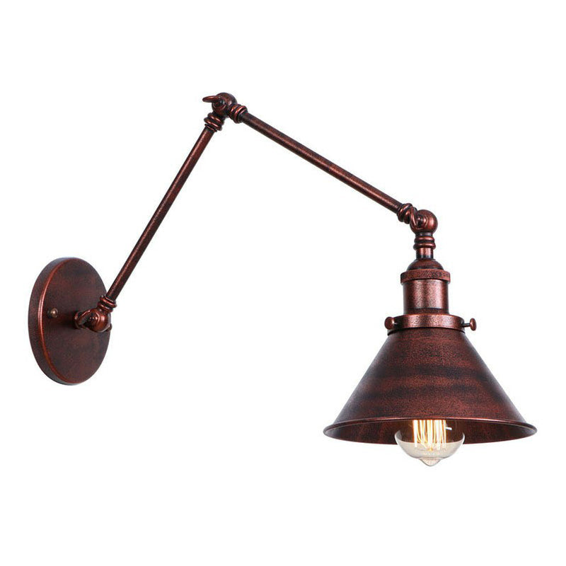 BowLift | Rust Scalloped/Horn/Cone Wall Lamp Loft 1 Main Workshop Wall-Mounted Reading Lamp with 6"/8" Long Swing Arm
