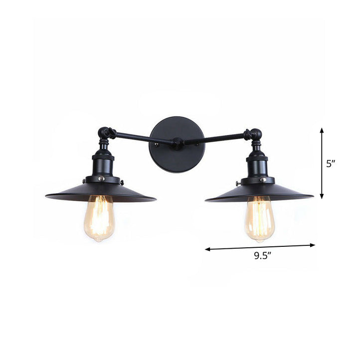 BowLift | 2 Lights Wall Mounted Lamp Retro Cone/Shell Pivot Shade Metal Wall Light in Black for Bathroom