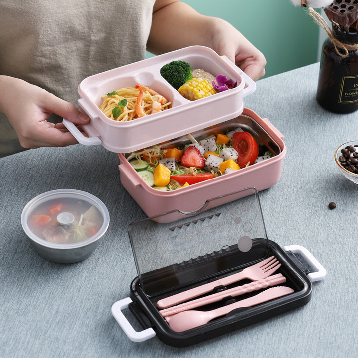 Multi-Level Portable Lunch Box with Utensil Storage
