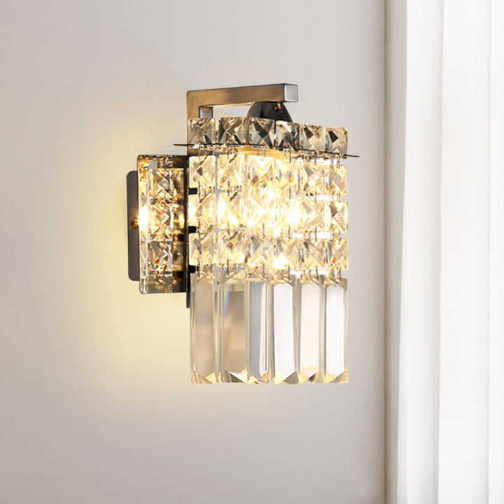 BowLift | Rectangular wall lamp crystal block wall sconce in chrome with crystal rod draping