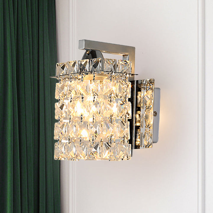 BowLift | Rectangular wall lamp crystal block wall sconce in chrome with crystal rod draping