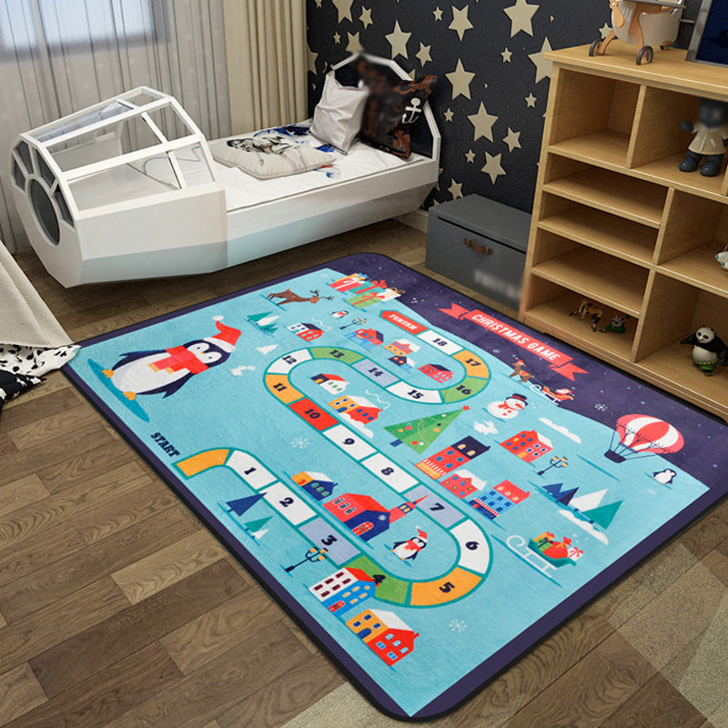 BowLift | Cartoon Railway Area Rug Multicolored polypropylene rug pet-friendly non-slip rug for children