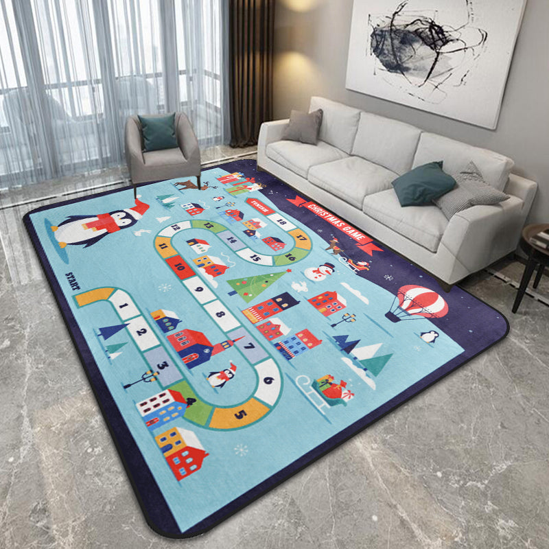 BowLift | Cartoon Railway Area Rug Multicolored polypropylene rug pet-friendly non-slip rug for children
