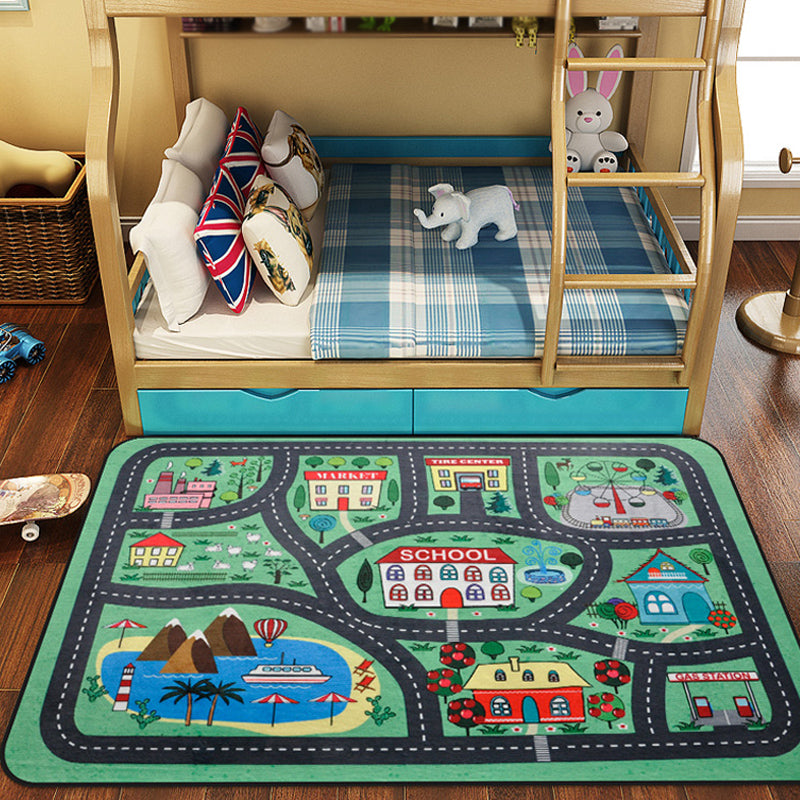 BowLift | Cartoon Railway Area Rug Multicolored polypropylene rug pet-friendly non-slip rug for children