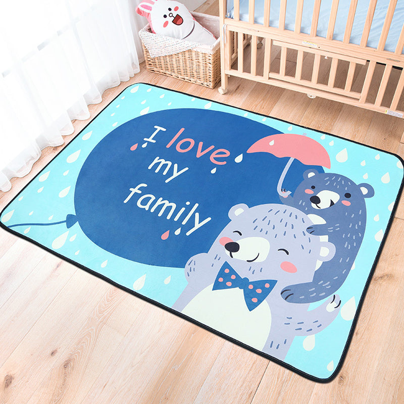 BowLift | Cheerful Animal Carpet with Inspirational Words Multicolored Cartoon Rug Polyester Non-Slip Mat for Children's Room
