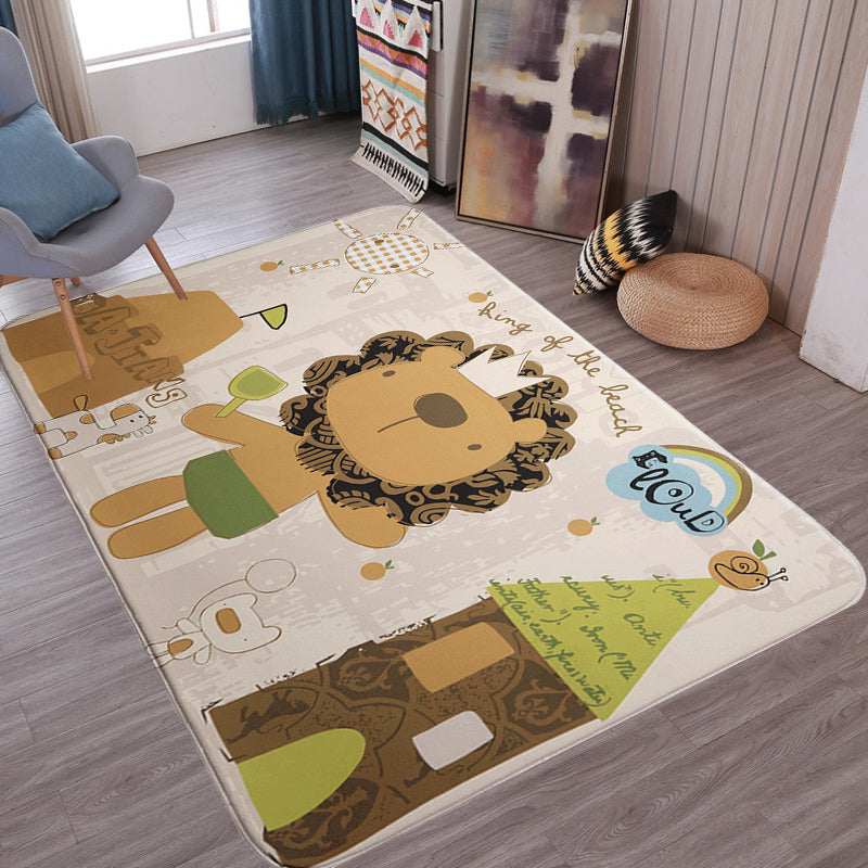 BowLift | Multicolor Wild Animal Rug with Writings Polyester Cartoon Rug Pet Friendly Non-Slip Mat Rug for Kids Room