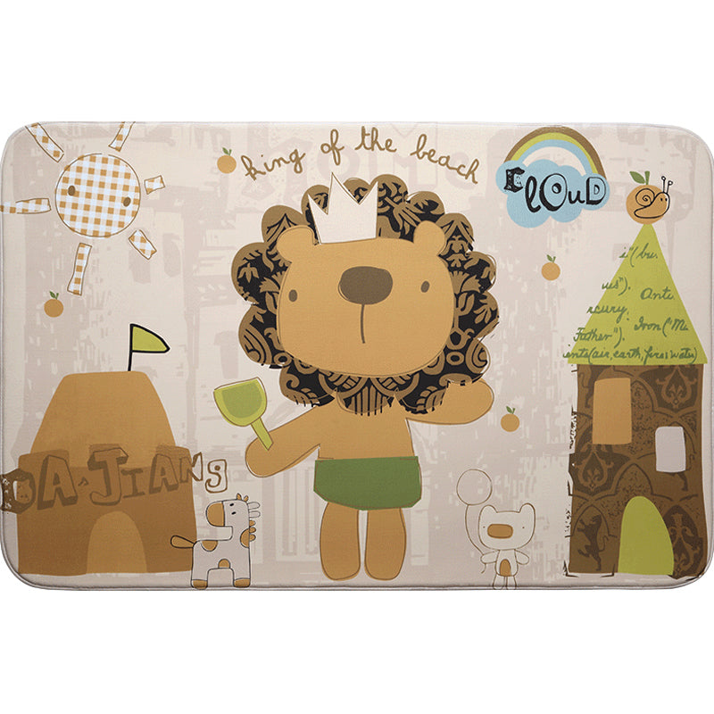 BowLift | Multicolor Wild Animal Rug with Writings Polyester Cartoon Rug Pet Friendly Non-Slip Mat Rug for Kids Room