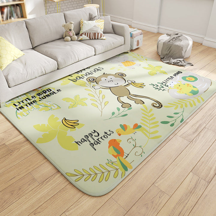 BowLift | Multicolor Wild Animal Rug with Writings Polyester Cartoon Rug Pet Friendly Non-Slip Mat Rug for Kids Room