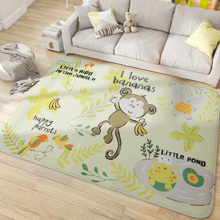 BowLift | Multicolor Wild Animal Rug with Writings Polyester Cartoon Rug Pet Friendly Non-Slip Mat Rug for Kids Room