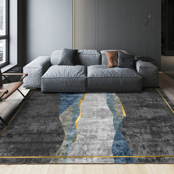 BowLift | Steampunk Living Room Carpet Dark Color Line Art Abstract Carpet Polyester Non-Slip Background Carpet for Living Room