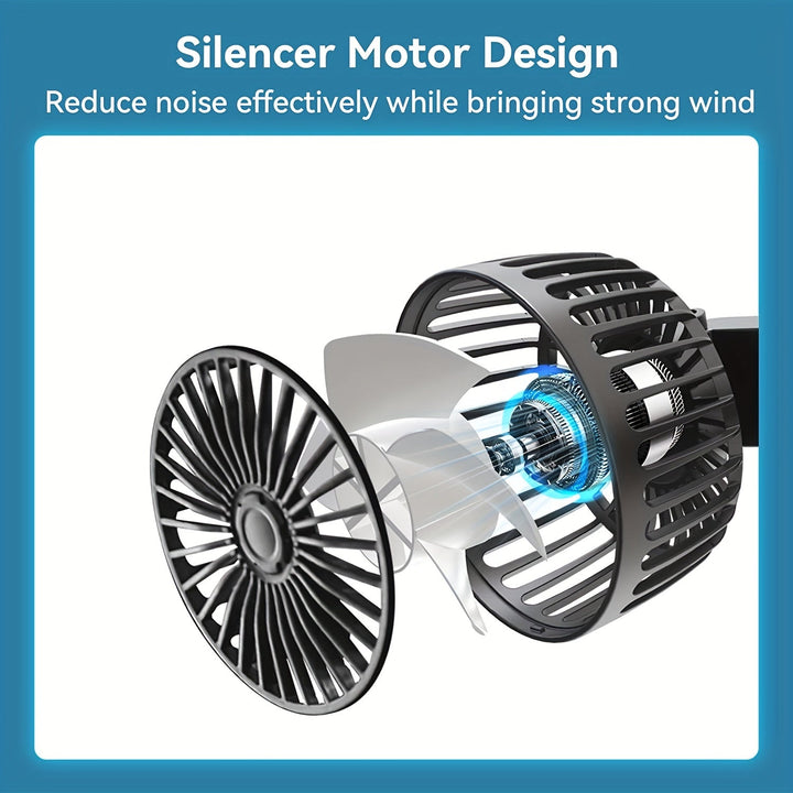 1 Pc Car Fan, Car Small Air Conditioner, Double-headed Rear Fan, Strong Wind, 360 Degrees Rotation, Large Air Volume, Subwoofer Operation, Base Fixed Clip Mounting Method, Suitable For Car Home | Bowlift
