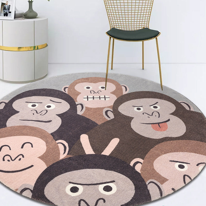 BowLift | Brown Cartoon Style Rug Synthetic Orangutans Making Faces Rug Non-Slip Back Rug for the Children's Room