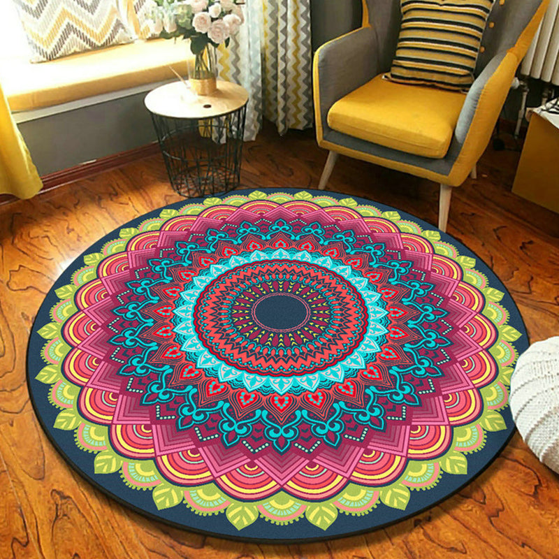 Fancy Mandala Rug Dark Color Moroccan Rug Polyester Pet-Friendly Rug for Living Room | Bowlift