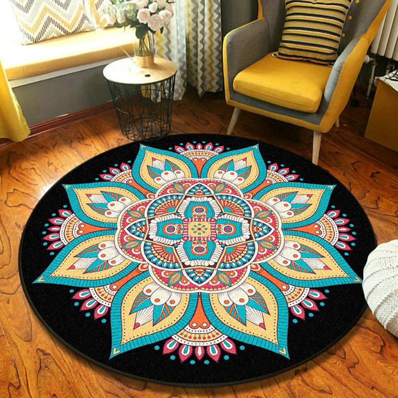 Fancy Mandala Rug Dark Color Moroccan Rug Polyester Pet-Friendly Rug for Living Room | Bowlift
