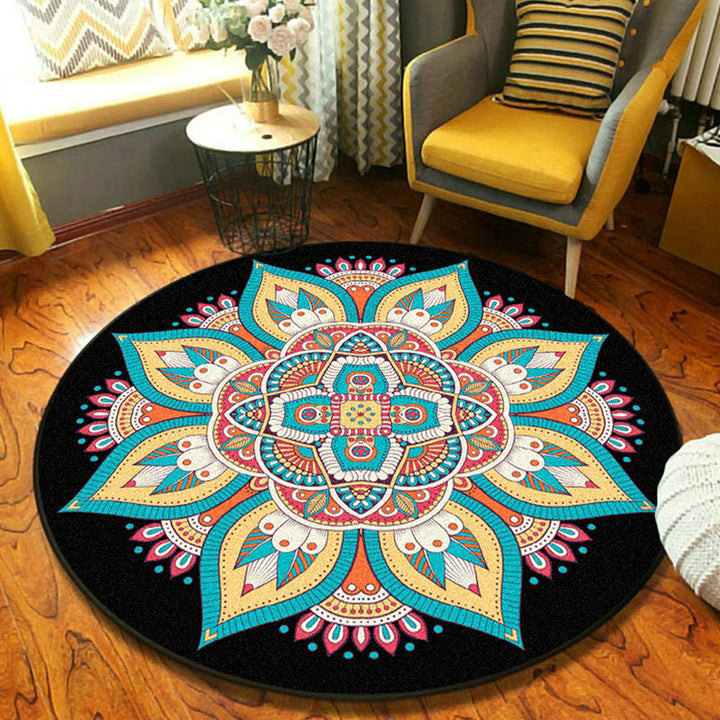 Fancy Mandala Rug Dark Color Moroccan Rug Polyester Pet-Friendly Rug for Living Room | Bowlift