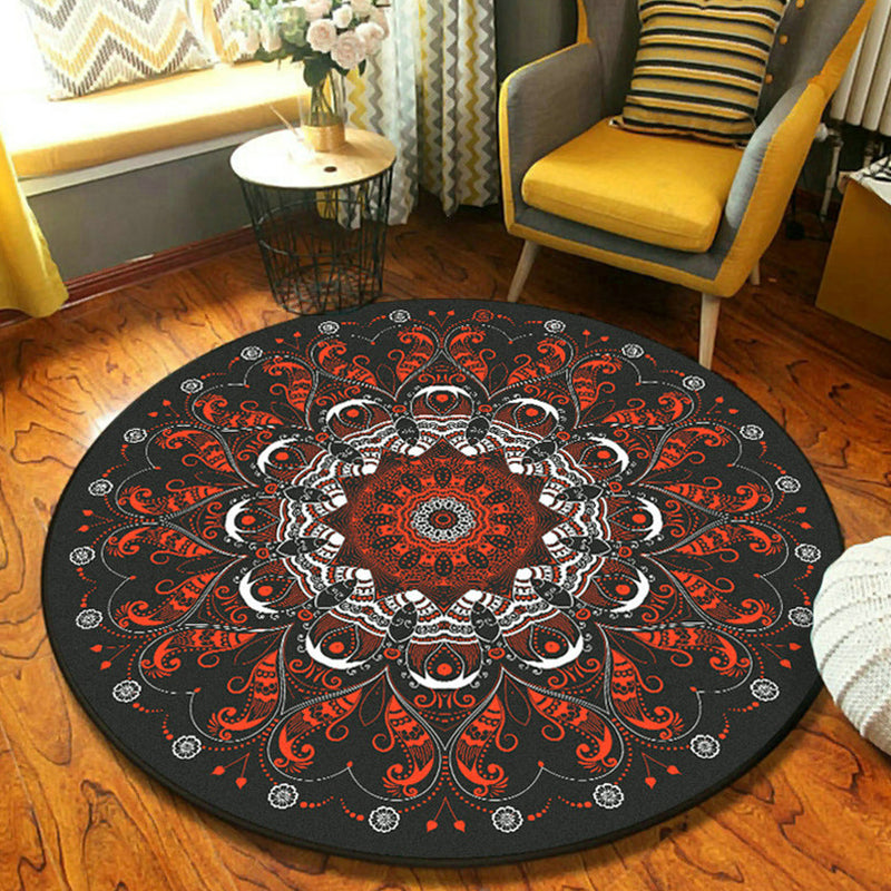 Fancy Mandala Rug Dark Color Moroccan Rug Polyester Pet-Friendly Rug for Living Room | Bowlift