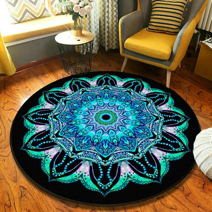 Fancy Mandala Rug Dark Color Moroccan Rug Polyester Pet-Friendly Rug for Living Room | Bowlift