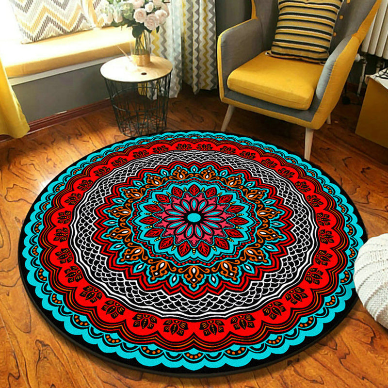 Fancy Mandala Rug Dark Color Moroccan Rug Polyester Pet-Friendly Rug for Living Room | Bowlift