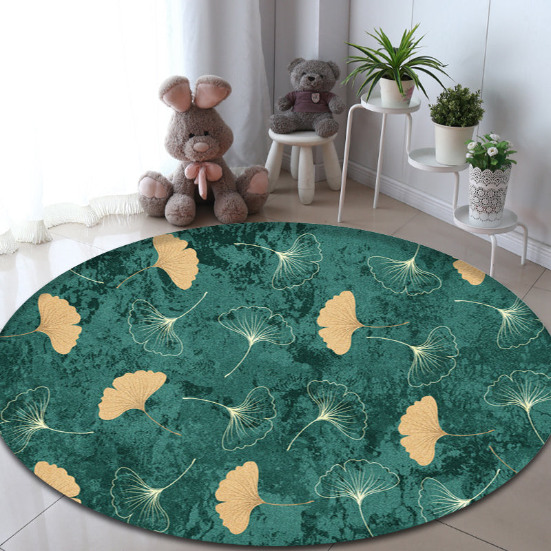 BowLift | Green Tropical Carpet Polyester Ginkgo Leaf Print Carpet Non-Slip Rug Easy Maintenance Carpet for Home