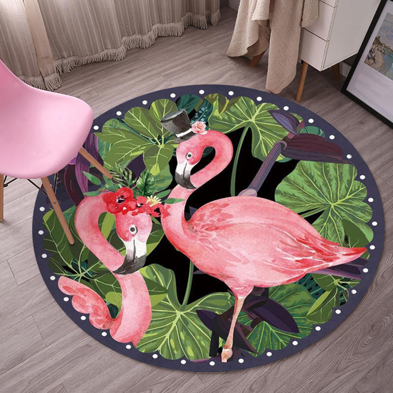BowLift | Multicolor Flamingo Pattern Rug Polyester Tropical Rug Non-Slip Back Machine Washable Rug for Bedroom