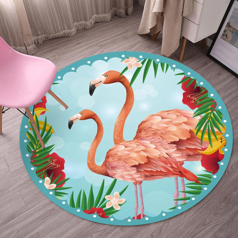 BowLift | Multicolor Flamingo Pattern Rug Polyester Tropical Rug Non-Slip Back Machine Washable Rug for Bedroom