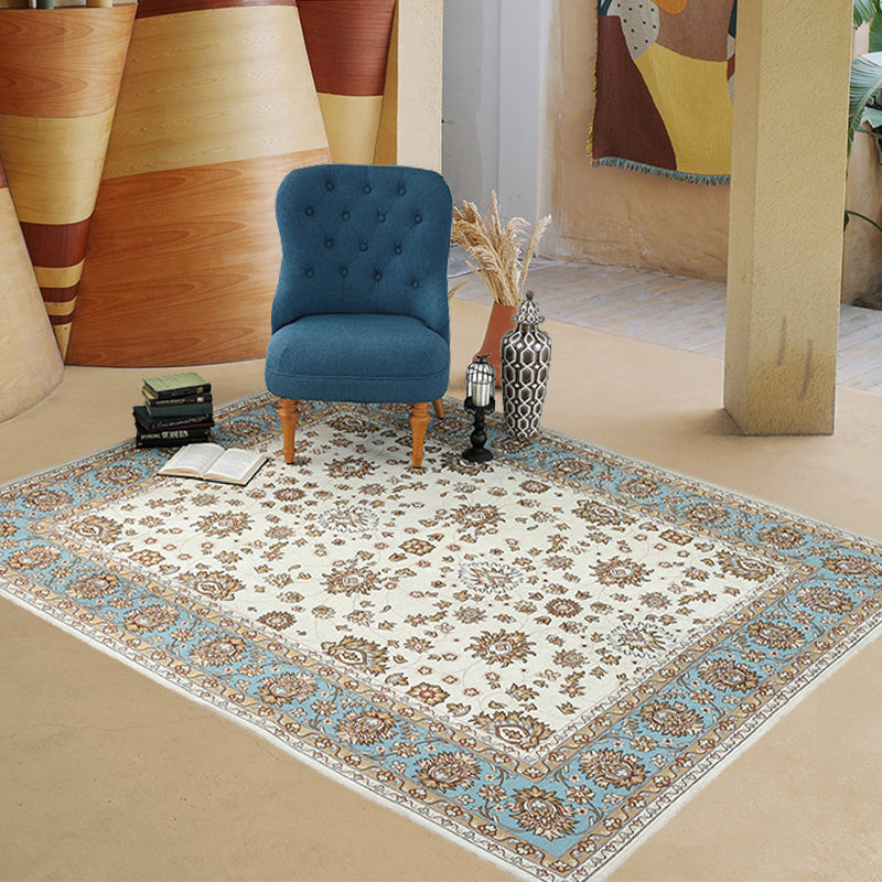 BowLift | Beige Vintage Carpet Polyester Flower Pattern Carpet Washable Pet-Friendly Non-Slip Back Carpet for Living Room