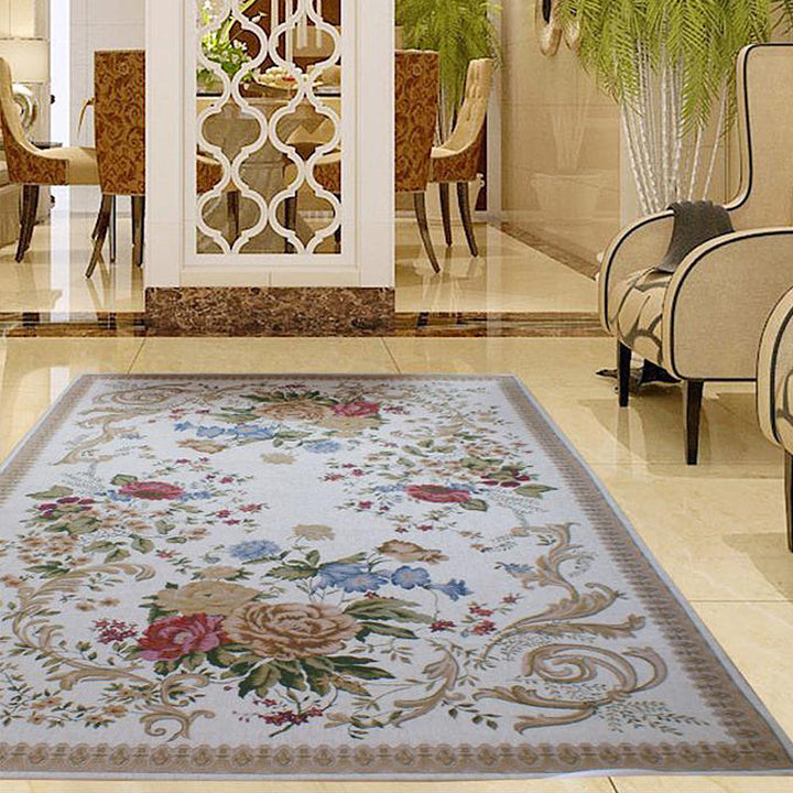 BowLift | Traditional Flower Pattern Carpet Khaki Retro Carpet Polyester Washable Pet Friendly Non-Slip Back Area Rug for Living Room