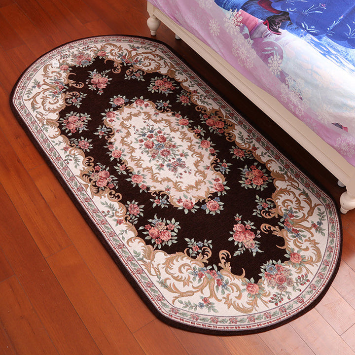 BowLift | Retro Flower Pattern Carpet Red and Black Polyester Indoor Carpet Washable Non-slip Back Indoor Carpet for Bedroom