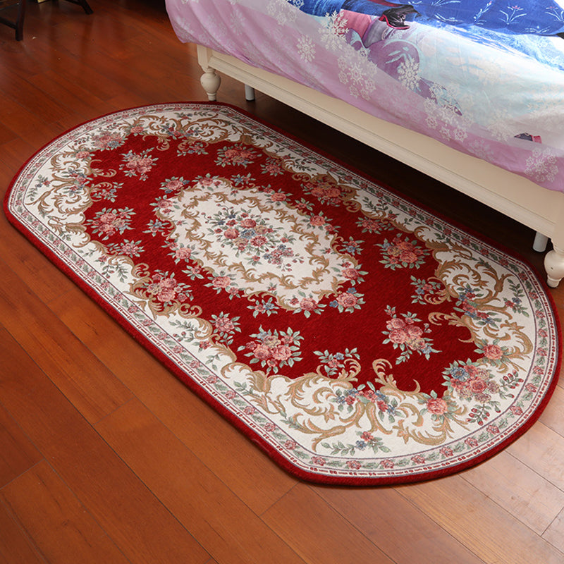 BowLift | Retro Flower Pattern Carpet Red and Black Polyester Indoor Carpet Washable Non-slip Back Indoor Carpet for Bedroom